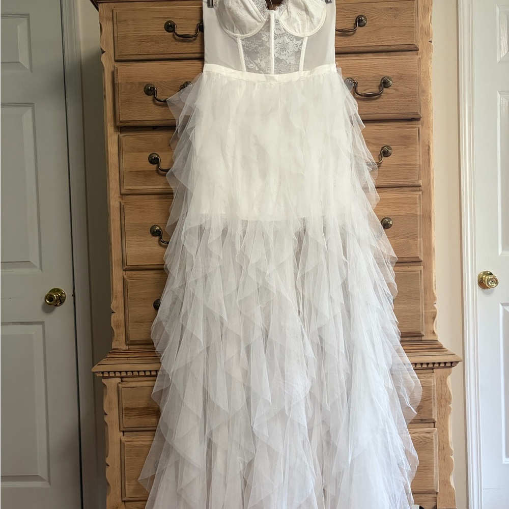 For Love & Lemons Ivory Layered Tulle Dress with Corset Bodice